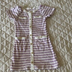 Crewcuts Lavender and White Striped Dress with Gild Buttons